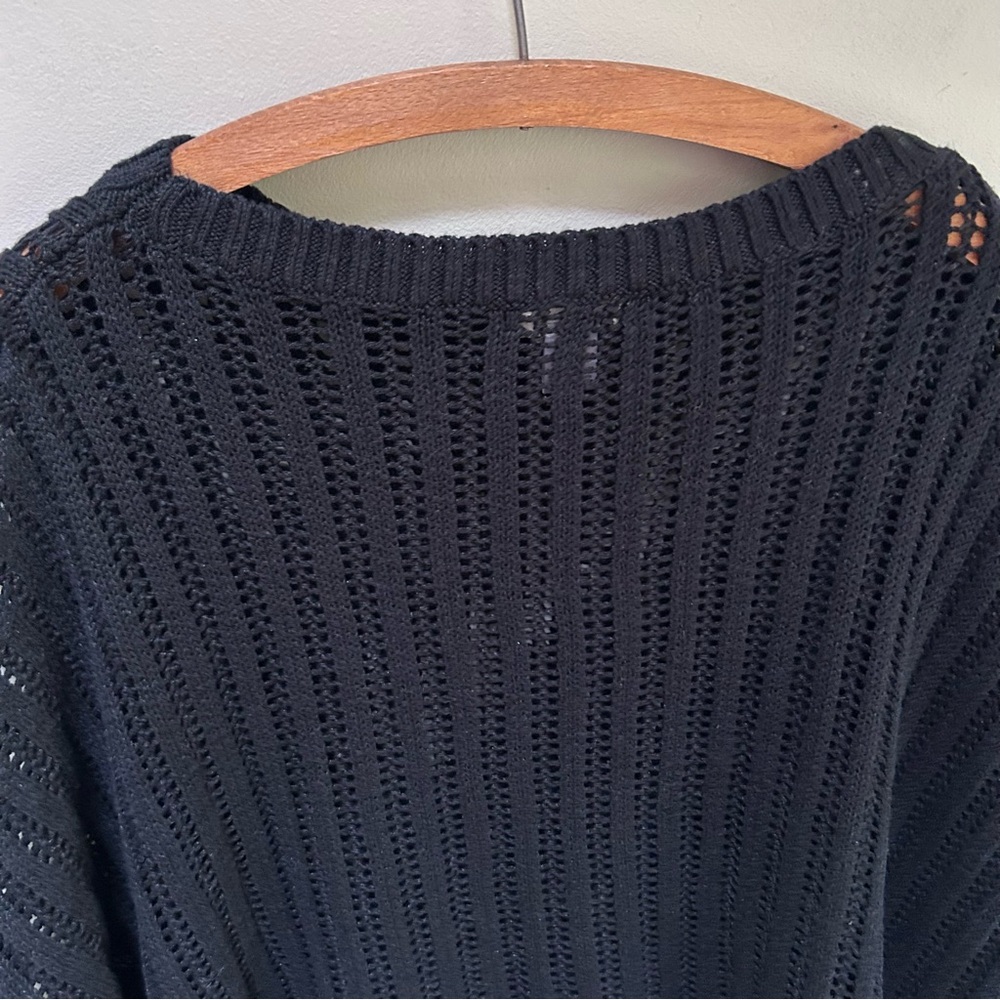 Garnet Hill ~ Black Linen & Organic Cotton Crochet Open Weave Poncho in OS - Picture 8 of 14